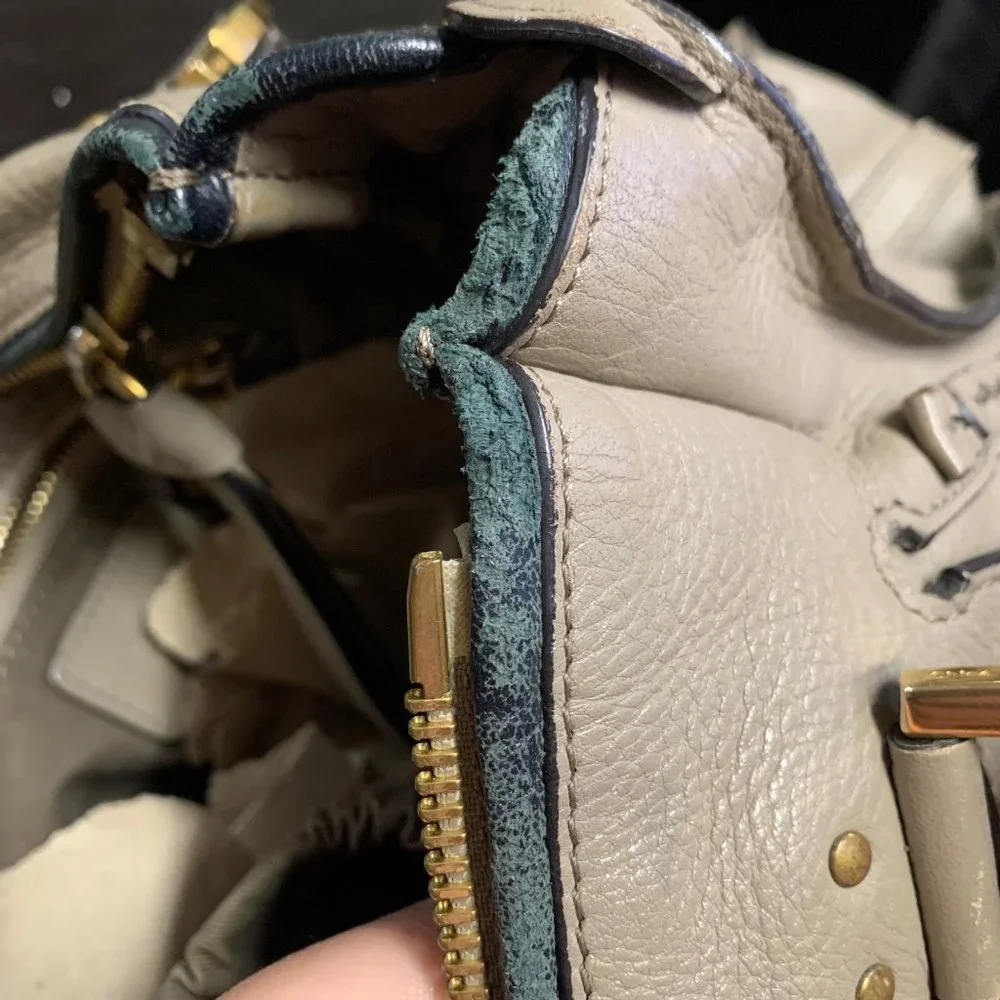 Auth Chloe Marcie Gray Beige Leather Handbag